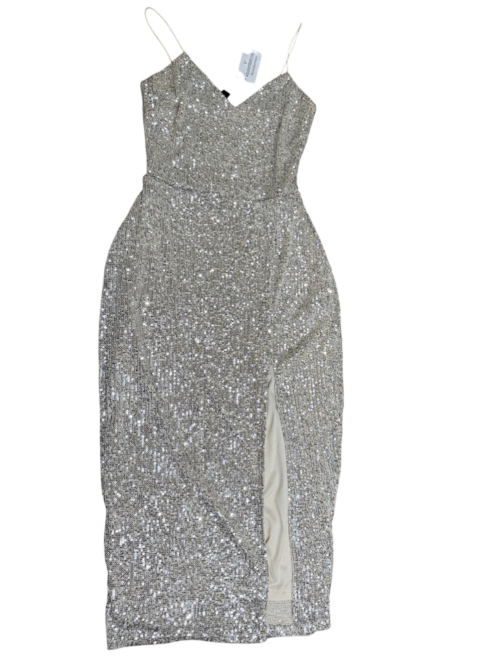Windsor Silver Sequin Midi Dress Bridal Shower Cocktail Party Slit Dress Small